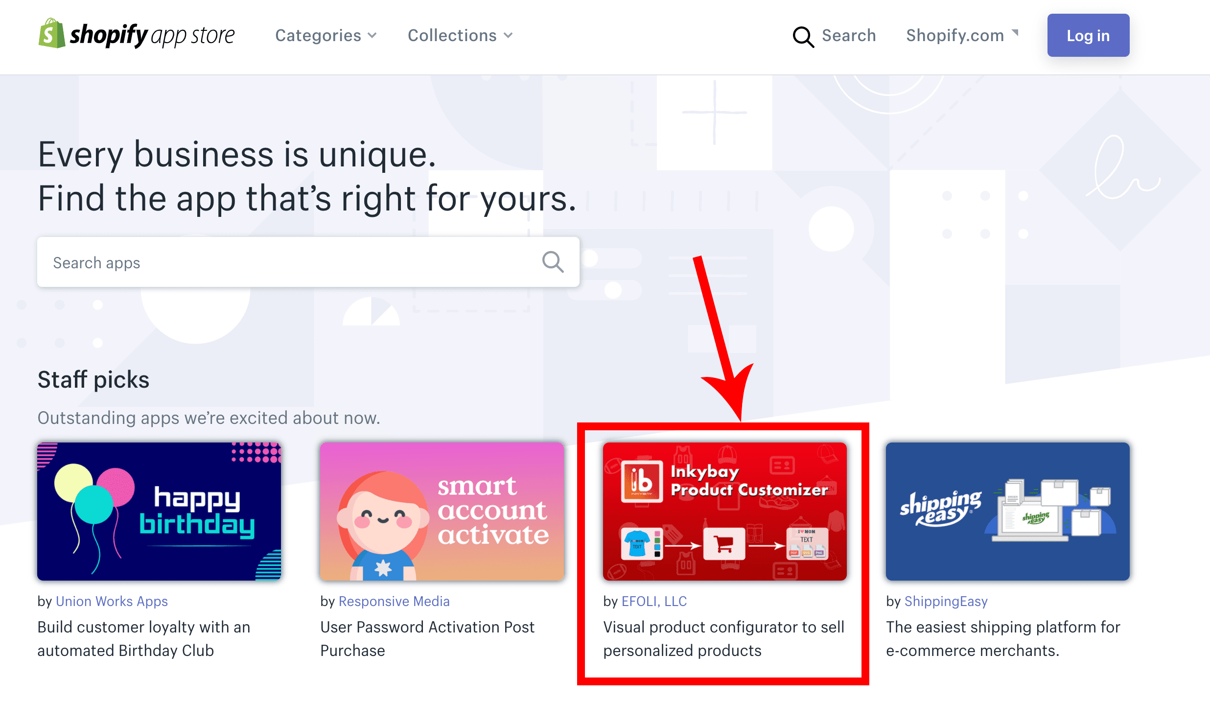 Inkybay featured in the Shopify app store