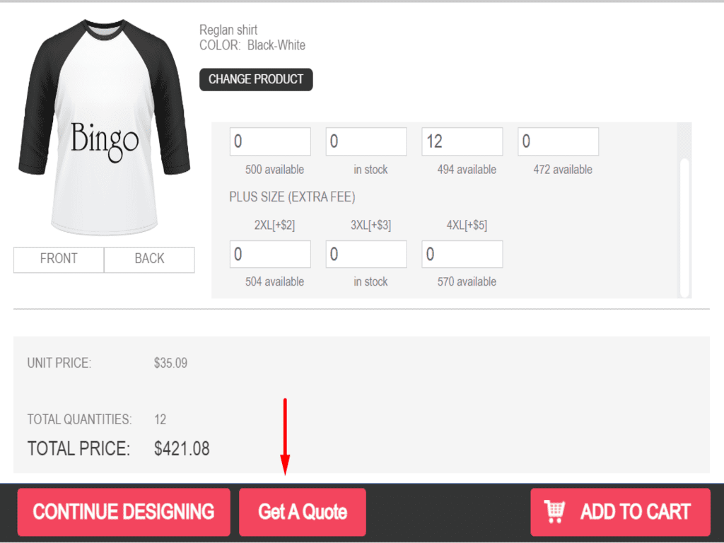 “Get a quote” button in InkyBay