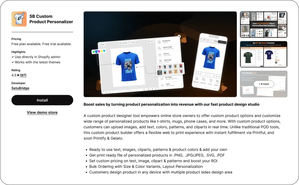 sb custom product personalizer shopify app interface