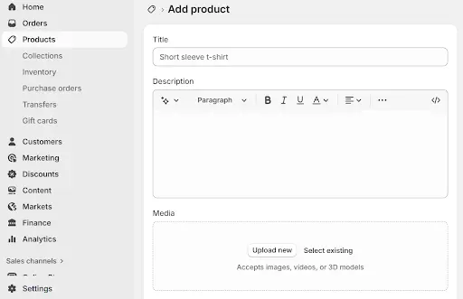 add product description to shopify