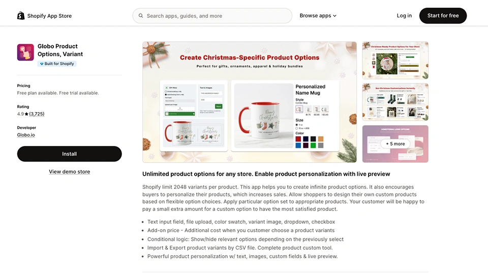 Globo Product Options App for shopify