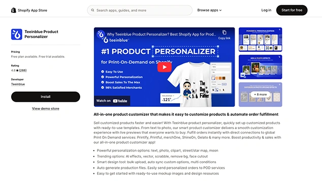 teeinblue product personalizer for shopify