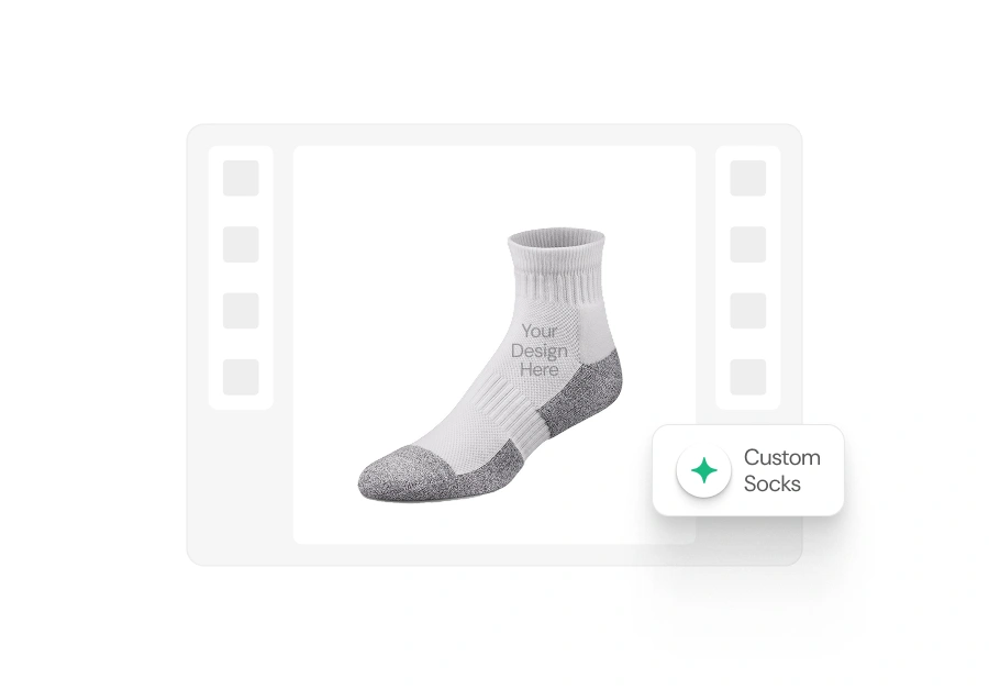 Mockup of a customizable ankle sock displayed in a product design interface, featuring grey heel and toe accents with the text “Your Design Here” on the side