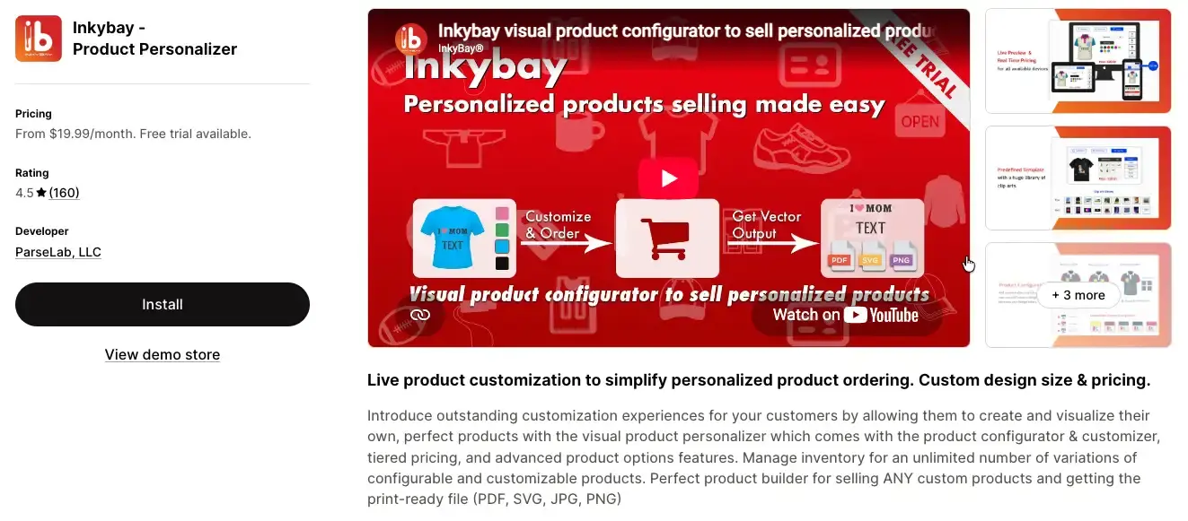 inkybay app 4.5 star rating on shopify app store