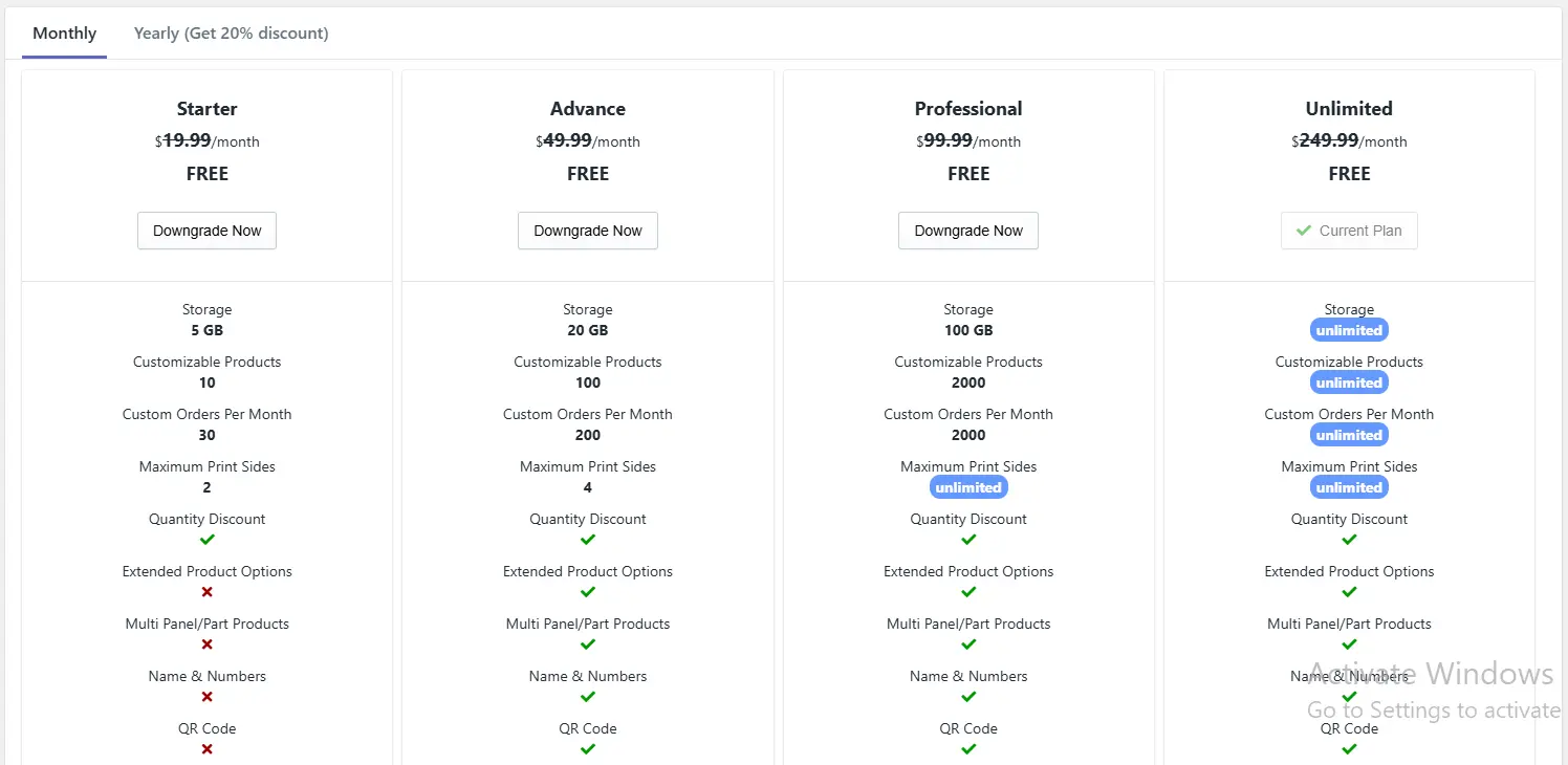 inkybay pricing plan for Shopify