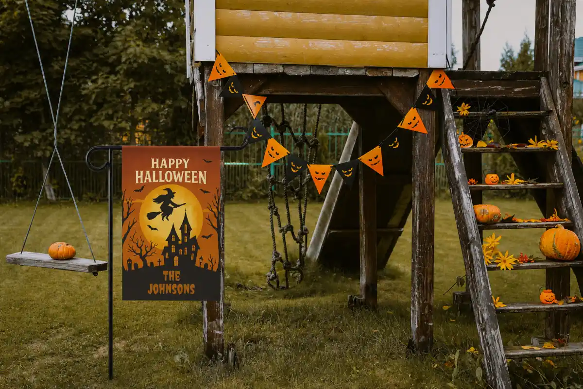 Custom Family-Name House Flags and Yard Flags for Halloween
