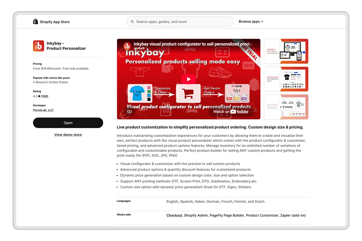 inkybay app store listing on shopify